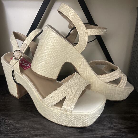 Pop Applaud Natural High Heeled Woven Sandals Sz 11 M Buckle $75 NWT - Picture 3 of 7